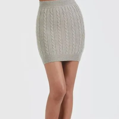 ATM Luxe Wool Cashmere Cable Knit Skirt - Pumice NWT Small • £46.56