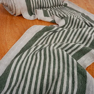 100% Linen Fabric 340gsm French Grey Green Stripes Grain Sack Vintage Linen Flax • $12.99