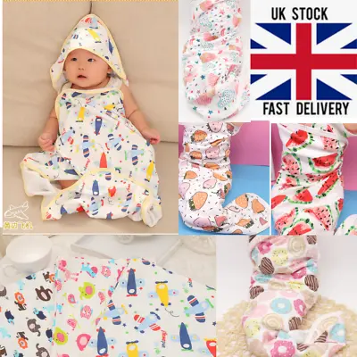 Cotton Hooded Baby Quilt  Infant Muslin Swaddle  All Weather Blanket Wrap • £5.20