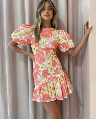 By Nicola Calypso Puff Sleeve Mini Dress In Sunrise Blooms • $50