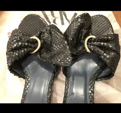 New Zara Blue Collection Kitten Heels Bow Slip On Sandals Shoes Sz 9 Black • $55.99