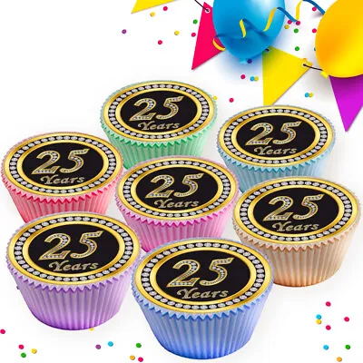 25th Birthday Anniversary Edible Cupcake Toppers Cake Decorations 1172 • £2.99