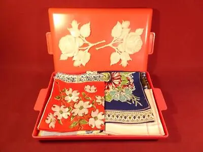 VINTAGE 1950s MAX FACTOR DRESSER VANITY BOX WITH ROSES 11 HANKIES 5 SCARVES • $20