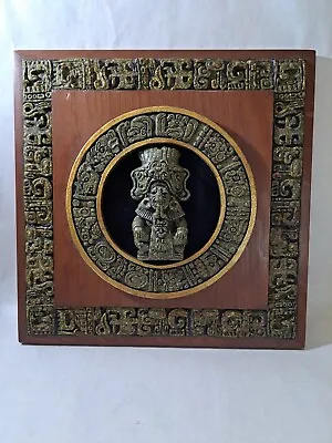 Aztec Mayan Sun God Calendar Crushed Malachite Composite Wood 11  Plaque Wall  • $71