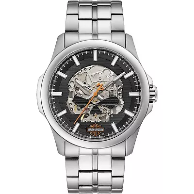 Harley-Davidson Bulova Automatic Men's Silver Stainless Steel Watch 44 MM 76A158 • $0.99