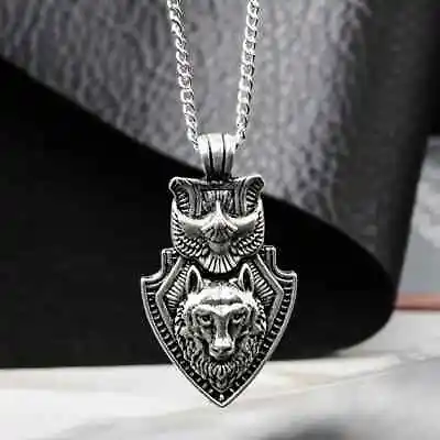Punk Animal Wolf Jewelry Gift For Men - 1pc Men's Eagle Wolf Shield Necklace • $10.88