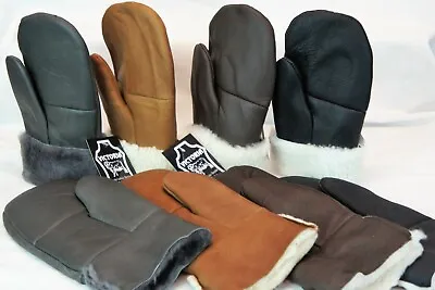 4 COLOR REAL GENUINE SHEEPSKIN SHEARLING LEATHER MITTENS UNISEX Fur Winter S-2XL • $23.89