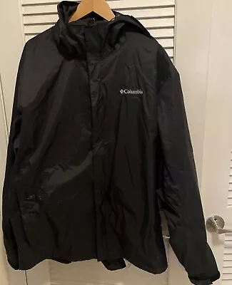 Columbia Omni Tech Jacket Mens XXL 2XL Black Packable Waterproof Rain Coat FLAWS • $34.99