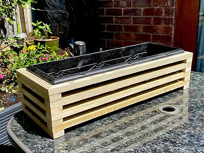 £19.99 • Buy Wooden Slatted Garden Planter Patio Box Flower Plant Pot Trough Raised Bed