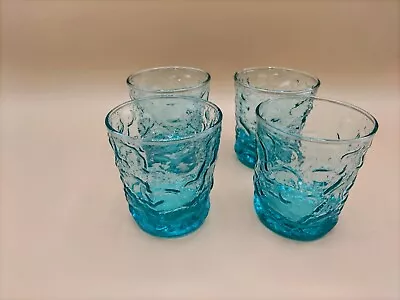 4 VTG Lido Milano Aqua Textured Crinkle 8oz. DRINKING GLASSES WATER TUMBLERS • $24.99