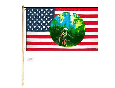 $23.88 • Buy 5' Wood Flag Pole Kit Wall Mount Bracket 3x5 USA Indian Circle Polyester Flag