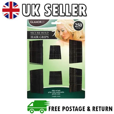 250pk Hair Grips Black Bobby Pins Waved 4.6cm Styling Clips Slides Kirby Salon • £4.98