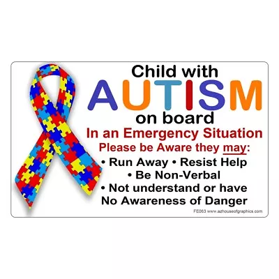 Child Autism On Board Sticker - Car Truck Vinyl Decal Safety Autistic Awareness • $4.19