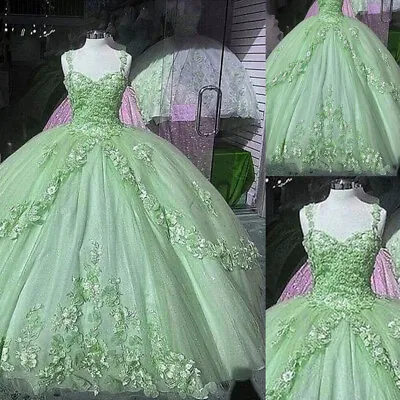 $146.50 • Buy Sage Green Quinceanera Dresses 3D Flowers Sweet 15 16 Pageant Party Ball Gown