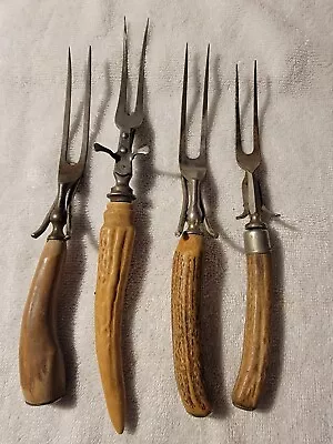 Vintage Stag Handle Meat Carving Forks-Lot Of 4-Unbranded • $18