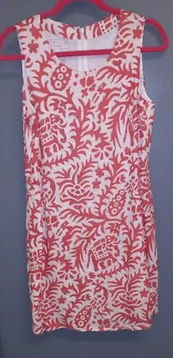 $29 • Buy Island Company Women’s Linen Dress Coral Pink White Shift Sleeveless Size Large