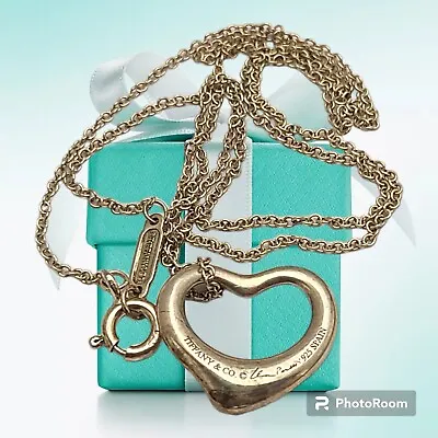 Tiffany & Co Elsa Peretti Sterling Silver Open Heart Pendant Link Necklace • $145