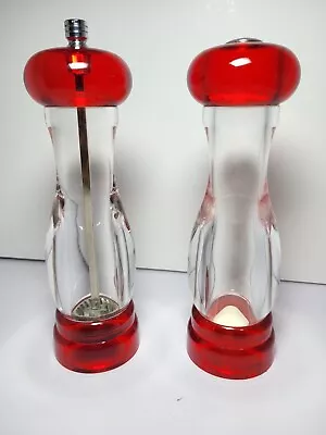 VTG Olde Thompson Salt Shaker & Pepper Mill Grinder Set Acrylic Lucite Red 7  • $18