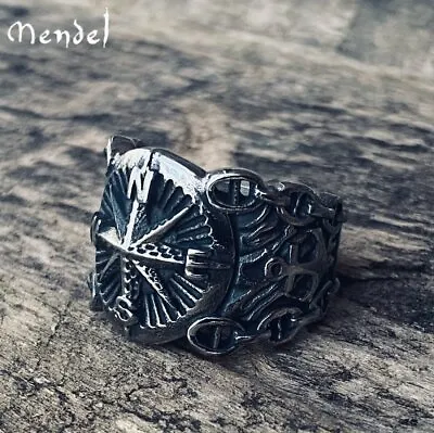 MENDEL Mens Nautical Biker North Star Anchor Ring 316L Stainless Steel Size 7-15 • $12.99