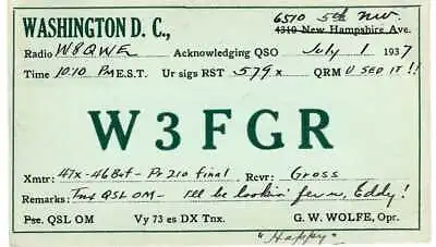 £2.43 • Buy Washington, D.c. - 1937 - Vintage Qsl Amateur Radio Card 