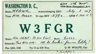 £2.43 • Buy Washington, D.c. - 1937 - Vintage Qsl Amateur Radio Card 