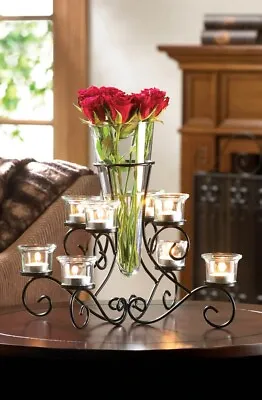 $50.59 • Buy Glass Vase With Eight Glass Candle Holders Centerpiece Tabletop Home Decor