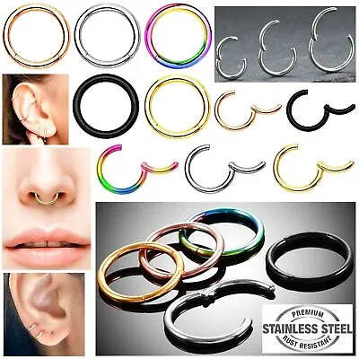 Surgical Steel Nose Ring Septum Clicker Hinge Segment Face Hoop Ear Lip Piercing • £1.79