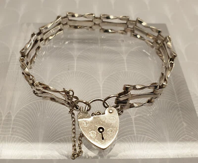 £39.99 • Buy Vintage 925 Sterling Silver Three Bar Gate Bracelet - Hallmarked London 1978