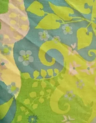 Vtg Bates Green & Blue Paisley Pattern Full Bedspread W/ Fringe USA Flower Power • $55