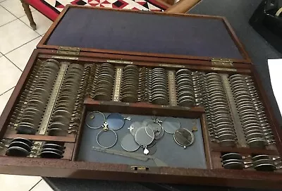 £295 • Buy Original Boxed Opticians Lenses Set  Antique Curio Eye Testing Mahogany Case Box