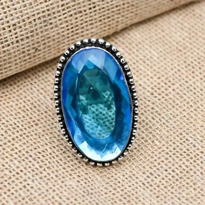 $11.91 • Buy Good Look Blue Topaz Gemstone 925 Sterling Silver Handmade Ring All Size K-27