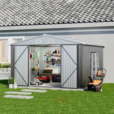 Garden Storage Shed Galvanised Metal Steel Sheds W/ Door Ventilation Grey Sturdy • £479.95