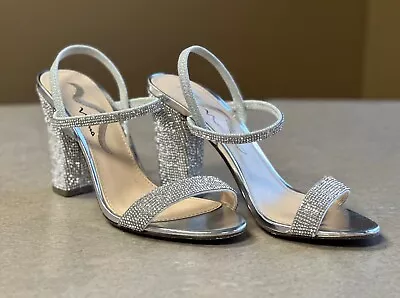 Nina Sanchia True Silver Heels Rhinestone Women’s Size 7M • $28