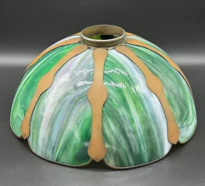 Antique Vintage Green Slag Glass 8 Panel Lamp Shade 3 1/8  Fitter • $145