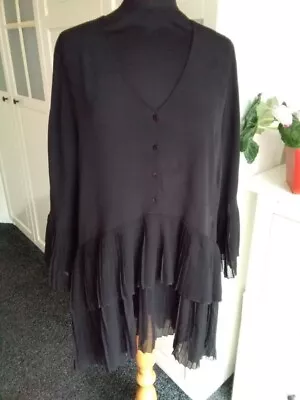 Zara Woman Black Chiffon Pleated Asymmetric Top Size XL (14-16) • £7