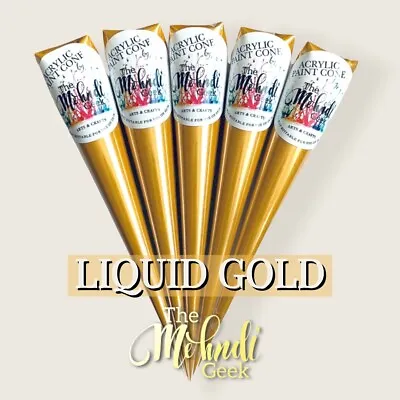 5x Liquid Gold Acrylic Paint Cones Mehndi Artist Craft Candles Artwork • £15