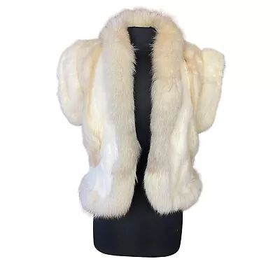 Vintage Rabbit & Fox White Fur Vest Jacket I. Magnin Stole Women's Size Small • $92.99