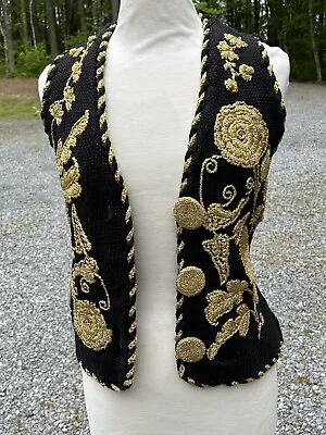 Vintage Michael Simon Sweater Vest Black Gold Metallic Small • $35