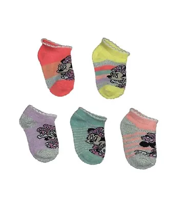 Minnie Mouse 5 Pack Sparkly Toddler Low-Cut Ruffle Edge Socks (Size 2-4T) • $12.99