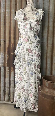 Size 12 Lovers Ruffle Midi /maxi Dress Designer White Floral • $79.50