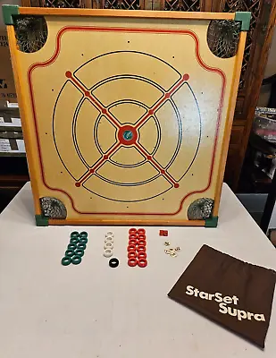 30 PC. VINTAGE WOOD CARROM 2 SIDED BOARD GAME By MERDEL ~ L@@K!! • $44