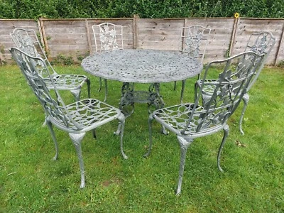 £295 • Buy Used Vintage Cast Aluminium Metal Bistro Garden Set Table 6 Chairs FREE UK P&P 