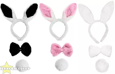 Easter Bunny Rabbit Ears Tie And Tail Set Adults Childrens Fluffy Fancy Dress • £2.99