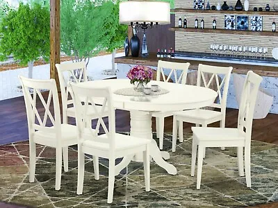 7pc Dining Set Avon Table W/ Leaf + 6 Clarksville Xx-back Wood Chairs Off-white • $995