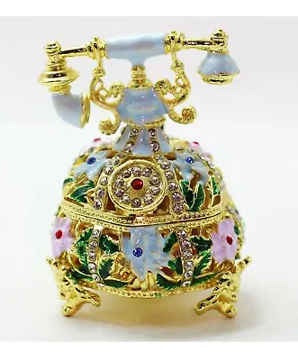 $16.99 • Buy Bejeweled Enameled Floral Trinket Box/Figurine With Rhinestones-Telephone