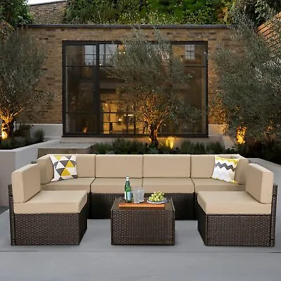 7 Pieces Patio Sofa Set PE Rattan Outdoor Furniture Sectional Conversation Sofas • $439.99