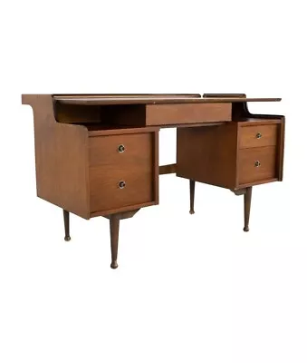Mainline By Hooker Mid Century Walnut Double Pedestal Floating Top Desk • $2547