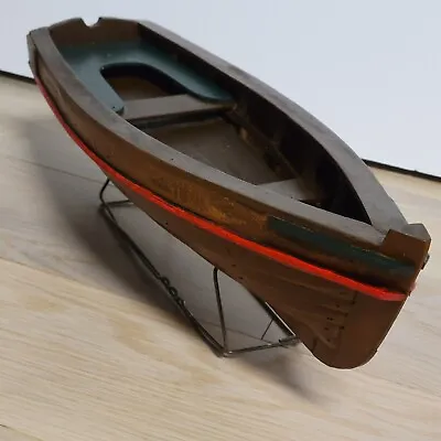15  Vintage Wood Detailed Model Fishing Boat With Red Accents Wire Stand Scale • $119