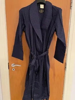 Brand New M&s Mens Dressing Gown Navy With Polka Dots Pure Cotton Size Small  • £18