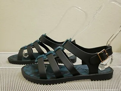 Melissa + Jason Wu Women's Black/Blue Slingback Strappy Jelly SANDALS Size 8 • $29.50